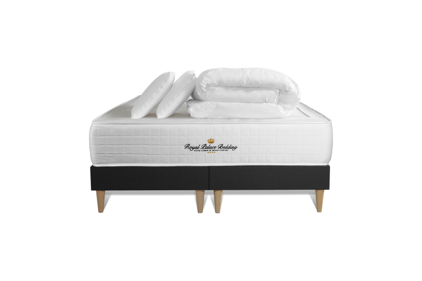 Pack lit complet 180x200 cm - Matelas + Sommier Noir + 2 oreillers + Couette - Windsor