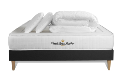 Pack lit complet 140x200 cm - Matelas + Sommier Noir + 2 oreillers + Couette - Lancaster
