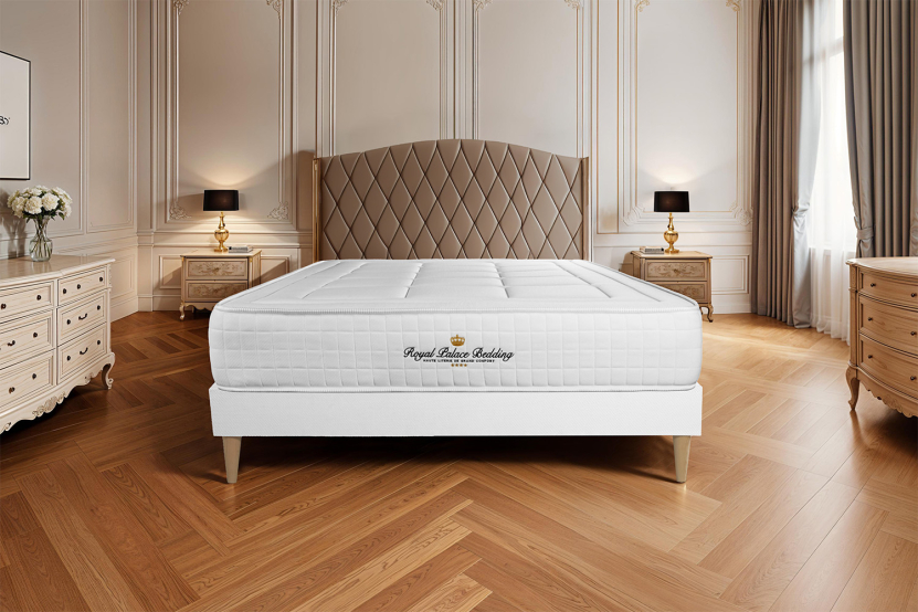 Ensemble Matelas Sommier 140x200 cm - Sommier Blanc (déjà monté) - Balmoral