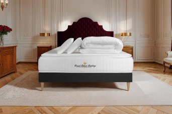Pack lit complet 180x200 cm - Matelas + Sommier Noir (en kit) + 2 oreillers + Couette - George V