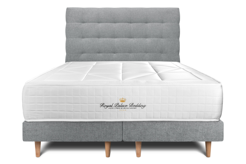 Lit 180x200 avec Sommier et Matelas - 2 Sommiers Gris + Tête de lit Capitonnée - Windsor
