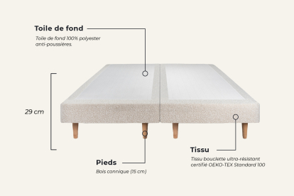 Lit 200x200 avec Sommier et Matelas - 2 Sommiers Beige Clair + Tête de lit Capitonnée - Windsor