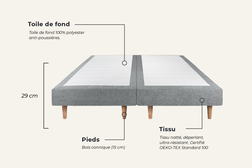 Ensemble Matelas Sommier 180x200 cm - Sommier Gris (déjà monté) - Windsor