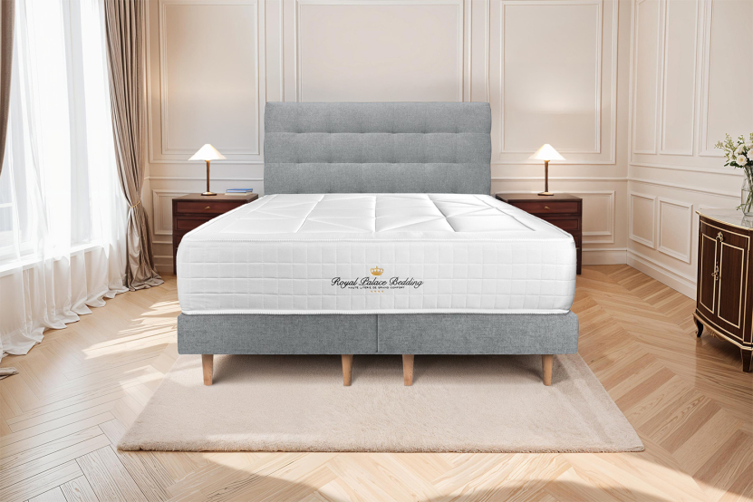 Lit 160x200 avec Sommier et Matelas - 2 Sommiers Gris + Tête de lit Capitonnée - Windsor