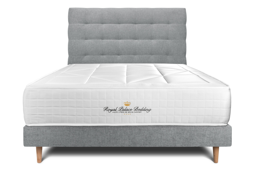 Lit 160x200 avec Sommier et Matelas - Sommier Gris + Tête de lit Capitonnée - Windsor