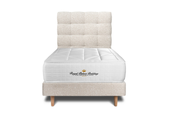 Lit 90x200 avec Sommier et Matelas - Sommier Beige Clair + Tête de lit Capitonnée - Windsor