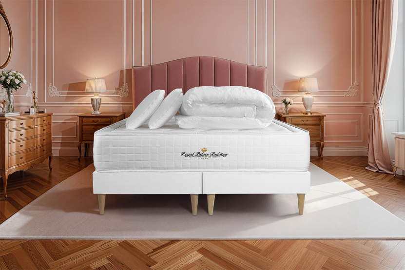 Pack lit complet 160x200 cm - Matelas + 2 Sommiers Blancs + 2 oreillers + Couette - Buckingham