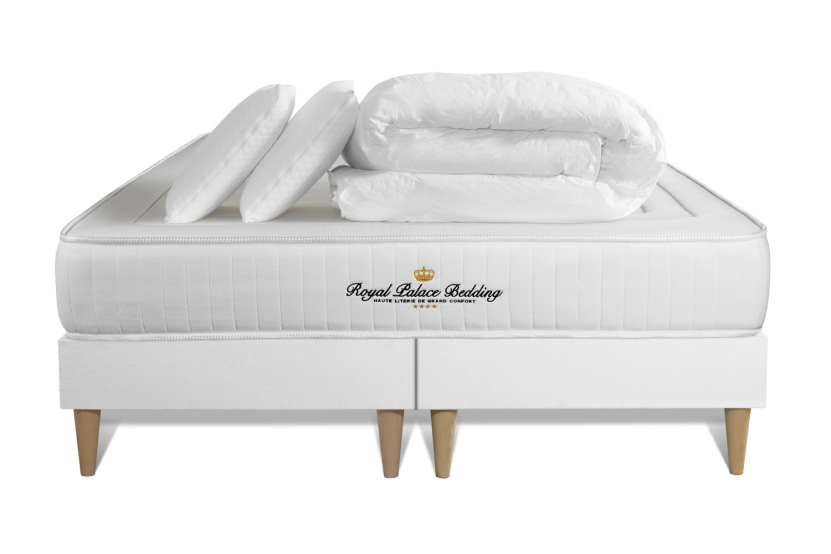 Pack lit complet 160x200 cm - Matelas + 2 Sommiers Blancs + 2 oreillers + Couette - Nottingham