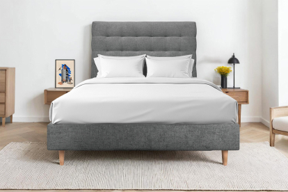 Tête de lit 150 cm Capitonnée - Tissu Toile Natté Gris Anthracite