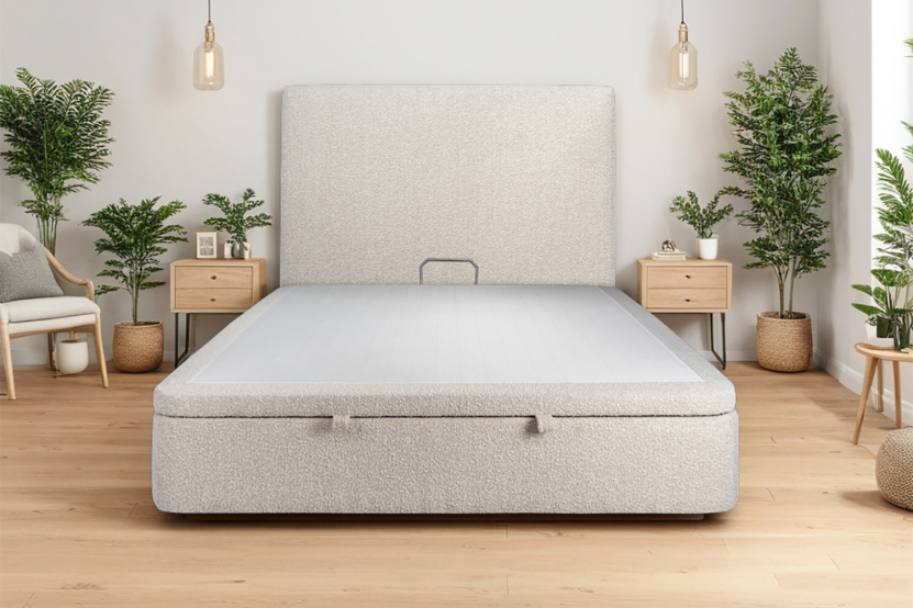 Sommier Coffre 160x200 cm - Bouclette - Beige Clair