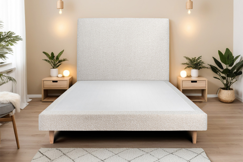 Sommier Tapissier 150x200 cm (déjà monté) - Bouclette - Beige Clair