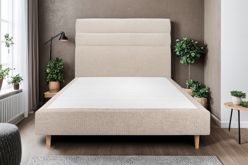 Tête de lit 200 cm Lignes - Tissu Toile Natté Beige Brun