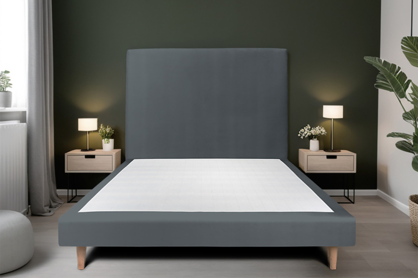 Sommier Tapissier 140x190 cm (déjà monté) - Velours - Gris Anthracite
