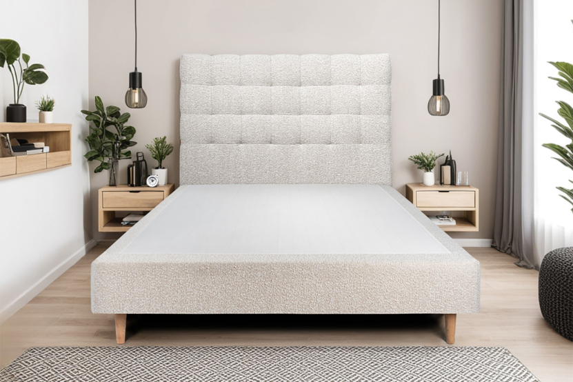 Tête de lit 135 cm Capitonnée - Tissu Bouclette Beige Clair