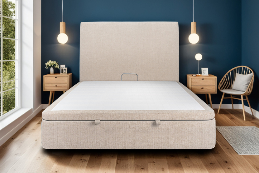 Sommier Coffre 140x190 cm - Toile Nattée - Beige Brun
