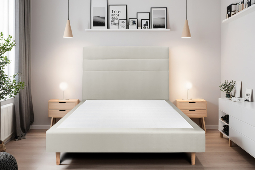 Tête de lit 135 cm Lignes - Tissu Velours Taupe