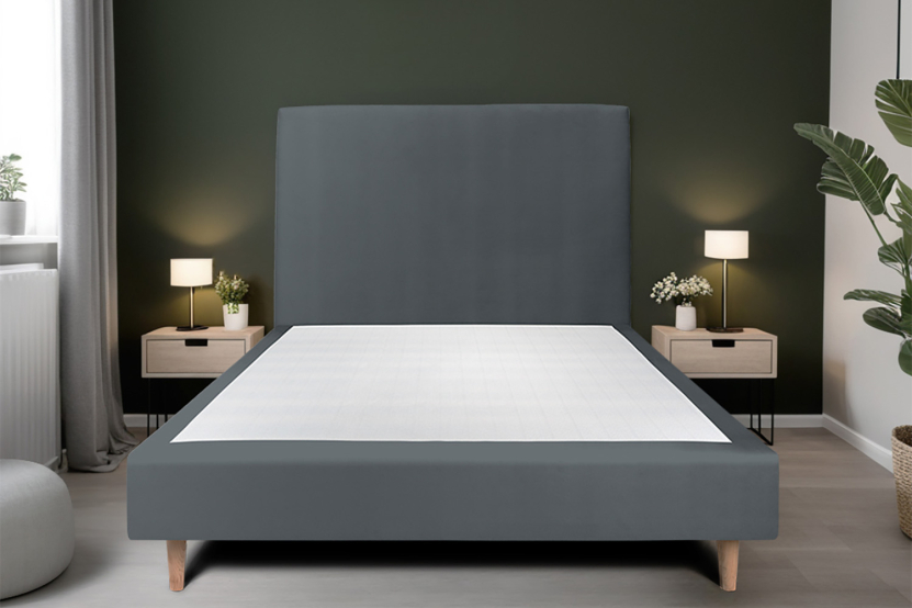 Sommier Tapissier 160x200 cm (déjà monté) - Velours - Gris Anthracite