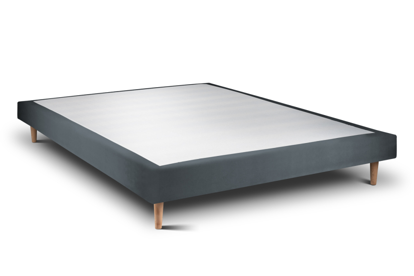 Sommier Tapissier 135x190 cm (déjà monté) - Velours - Gris Anthracite