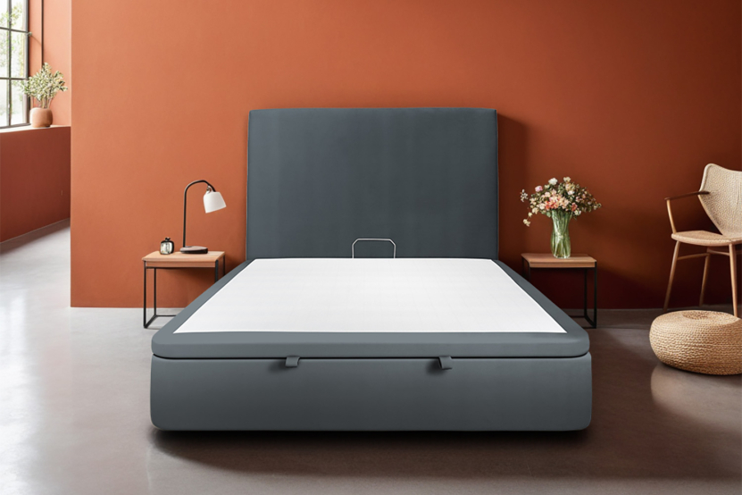 Sommier Coffre 160x200 cm - Velours - Gris Anthracite