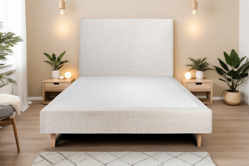 Tête de lit 160 cm Tapissée - Tissu Bouclette Beige Clair