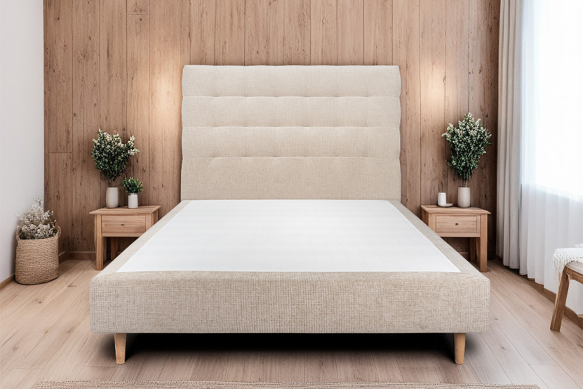 Tête de lit 140 cm Capitonnée - Tissu Toile Natté Beige Brun