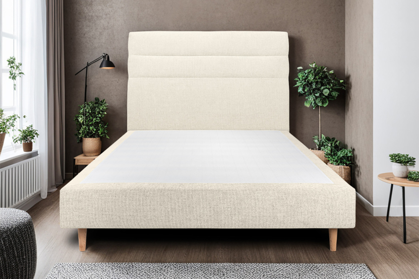Tête de lit 140 cm Lignes - Tissu Toile Natté Beige Clair