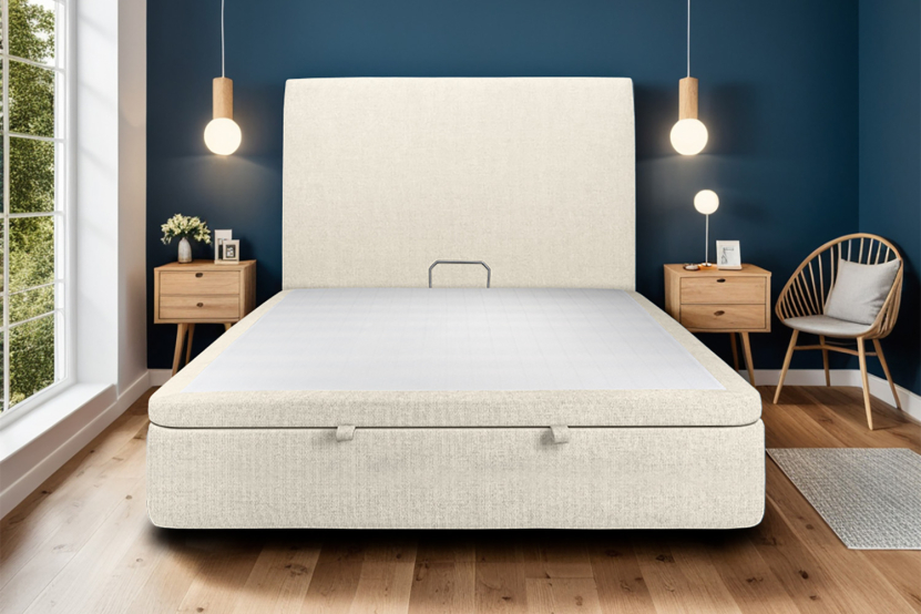Sommier Coffre 160x200 cm - Toile Nattée - Beige Clair