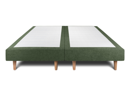 Lit 2x 80x200 cm - Sommier tapissier H29 cm + tête de lit capitonnée - Tissu Toile natté Vert Kaki