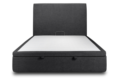 Lit coffre 160x200 cm avec Tête de lit tapissée - Tissu Toile natté Noir