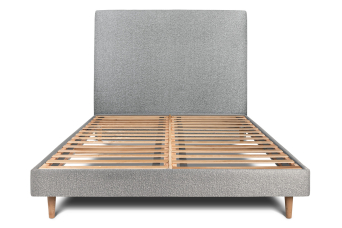 Lit 200x200 cm - Sommier à lattes H29 cm + tête de lit tapissée - Tissu Bouclette Gris