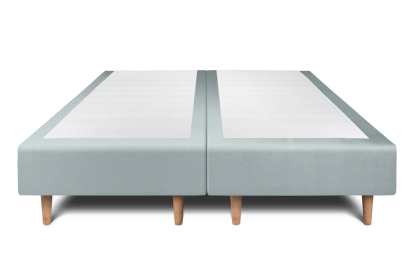 Lit 2x 90x200 cm - Sommier tapissier H35 cm + tête de lit à lignes - Tissu Velours Gris Bleuté