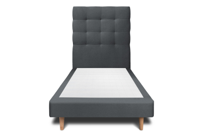 Lit 90x190 cm - Sommier tapissier H29 cm + tête de lit capitonnée - Tissu Velours Gris Anthracite