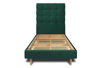 Lit 90x200 cm - Sommier à lattes H29 cm + tête de lit capitonnée - Tissu Velours Vert