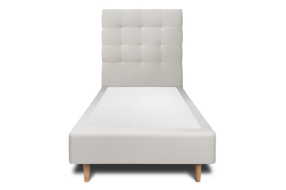 Lit 90x190 cm - Sommier tapissier H35 cm + tête de lit capitonnée - Tissu Velours Gris Clair
