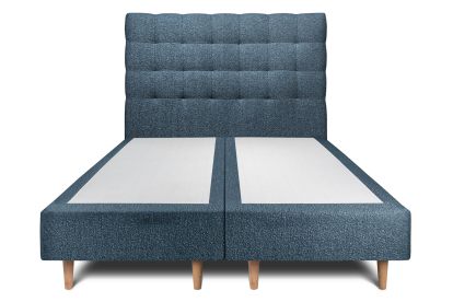 Lit 2x 100x200 cm - Sommier tapissier H35 cm + tête de lit capitonnée - Tissu Bouclette Bleu