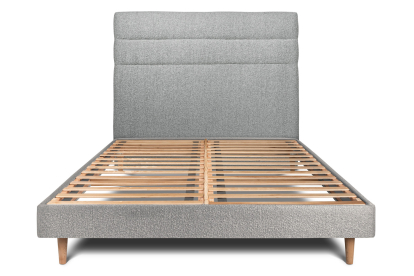 Lit 180x200 cm - Sommier à lattes H29 cm + tête de lit à lignes - Tissu Bouclette Gris
