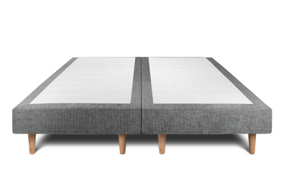 Lit 2x 90x200 cm - Sommier tapissier H29 cm + tête de lit capitonnée - Tissu Toile natté Gris Anthracite