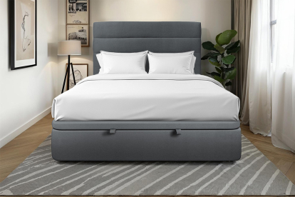 Lit coffre 140x190 cm avec Tête de lit à lignes - Tissu Velours Gris Anthracite