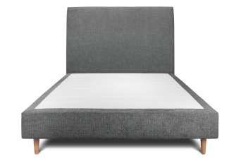 Lit 140x190 cm - Sommier tapissier H35 cm + tête de lit tapissée - Tissu Toile natté Gris Anthracite