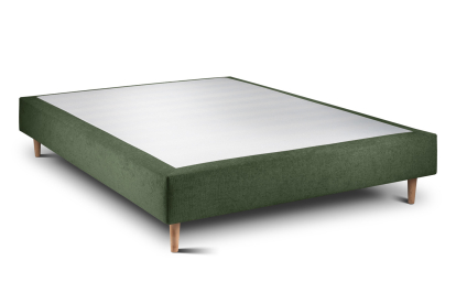 Lit 140x190 cm - Sommier tapissier H35 cm + tête de lit capitonnée - Tissu Toile natté Vert Kaki