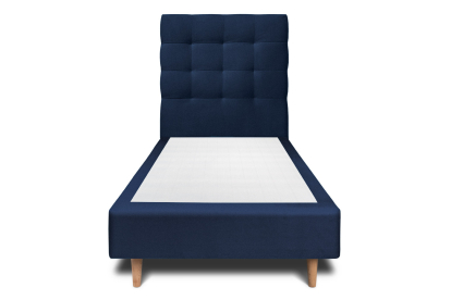 Lit 90x200 cm - Sommier tapissier H35 cm + tête de lit capitonnée - Tissu Velours Bleu Océan