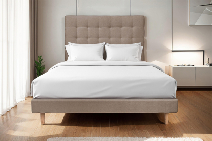 Lit 160x200 cm - Sommier tapissier H29 cm + tête de lit capitonnée - Tissu Velours Taupe
