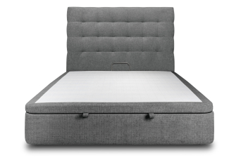 Lit coffre 200x200 cm avec Tête de lit capitonnée - Tissu Toile natté Gris Anthracite
