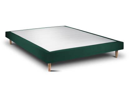 Lit 140x200 cm - Sommier tapissier H29 cm + tête de lit à lignes - Tissu Velours Vert
