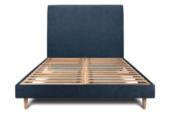 Lit 160x200 cm - Sommier à lattes H29 cm + tête de lit tapissée - Tissu Toile natté Bleu Océan