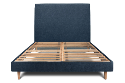 Lit 160x200 cm - Sommier à lattes H29 cm + tête de lit tapissée - Tissu Toile natté Bleu Océan