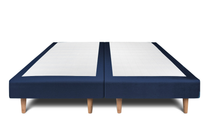 Lit 2x 100x200 cm - Sommier tapissier H29 cm + tête de lit à lignes - Tissu Velours Bleu Océan