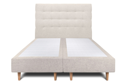 Lit 2x 90x200 cm - Sommier tapissier H35 cm + tête de lit capitonnée - Tissu Toile natté Beige Clair