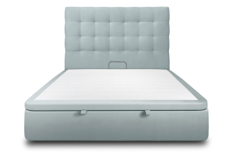 Lit coffre 200x200 cm avec Tête de lit capitonnée - Tissu Velours Gris Bleuté
