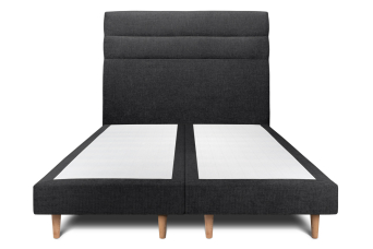 Lit 2x 80x200 cm - Sommier tapissier H29 cm + tête de lit à lignes - Tissu Toile natté Noir
